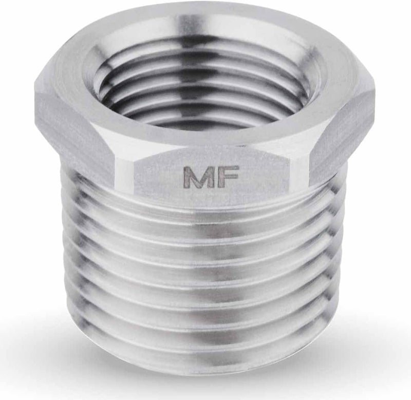 MAACFLOW Stainless Steel 1/2" Male NPT to 3/8" Female NPT Adapter Reducer Hex Bushing (Thread OD 0.81" - ID 0.58") (Pack of 1) - Image 1